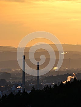 City with smoking chimneys