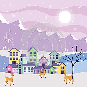 City between snow and frost. vector illustration