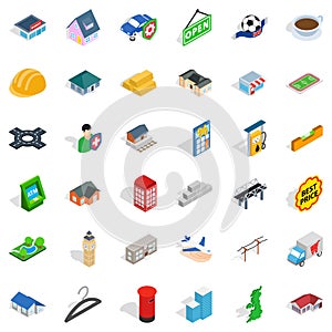 City space icons set, isometric style