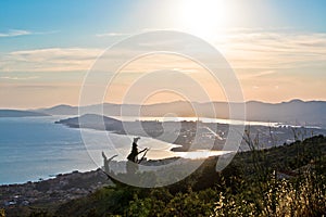 City of Split bay aerial sunset view