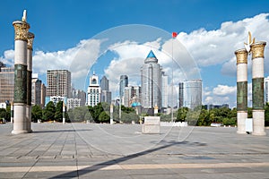 City square and modern skyscrapers, Guiyang, China