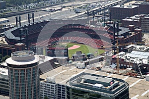 City ST Louis baseball stadium has seen from top of Arch