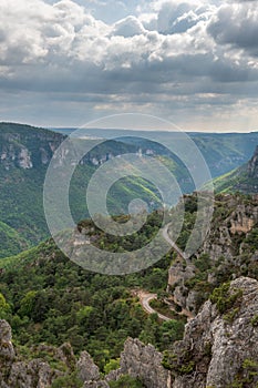 The city of stones, within Grands Causses Regional Natural Park, listed natural site with Dourbie Gorges at bottom