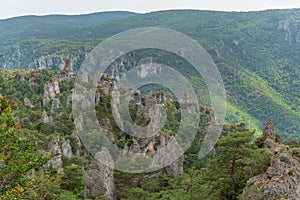 The city of stones, within Grands Causses Regional Natural Park, listed natural site with Dourbie Gorges at bottom