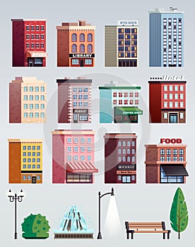 City Street Elements Buildings Set