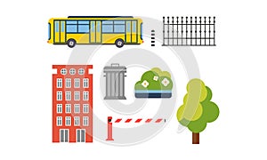 City street elements set, urban infrastructure objects vector Illustration on a white background