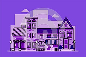 City Street flat design. Urban streetscape