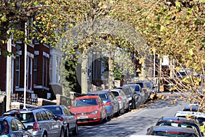 City street full of parked cars