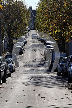 City street full of parked cars