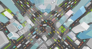 City street Intersection traffic jams road 3d. Very high detail projection view. A lot cars end buildings top view
