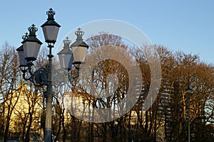 City street lamp in park photo