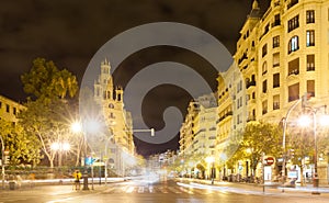 City street in night. Valencia, Spain