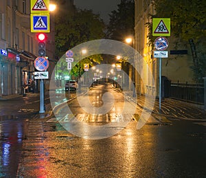 City street at rainy night. background