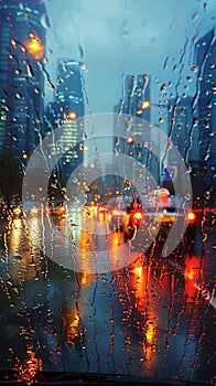 City Street Through Rainy Windshield