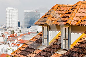 city street view, with tiled roofs in Bratislava