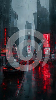 Rainy Night Rides: A Toon Adventure through the Red-Lit City Str photo