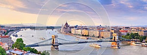 City summer landscape, panorama, banner - top view of the historical center of Budapest