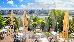 City summer landscape - top view from the cafe to the historic center of Budapest