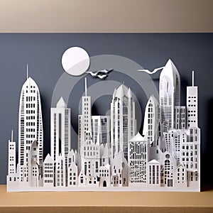 City, syscraper buildings made of paper, traditional papercut paper crafted handmade decoration