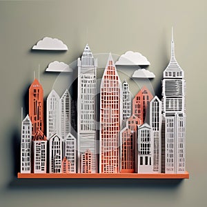 City, syscraper buildings made of paper, traditional papercut paper crafted handmade decoration