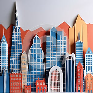 City, syscraper buildings made of paper, traditional papercut paper crafted handmade decoration