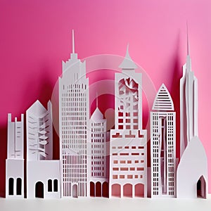 City, syscraper buildings made of paper, traditional papercut paper crafted handmade decoration