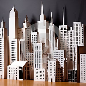 City, syscraper buildings made of paper, traditional papercut paper crafted handmade decoration