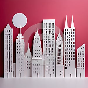 City, syscraper buildings made of paper, traditional papercut paper crafted handmade decoration