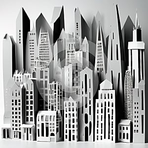 City, syscraper buildings made of paper, traditional papercut paper crafted handmade decoration