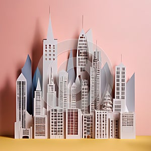 City, syscraper buildings made of paper, traditional papercut paper crafted handmade decoration