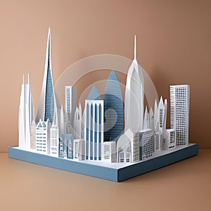 City, syscraper buildings made of paper, traditional papercut paper crafted handmade decoration