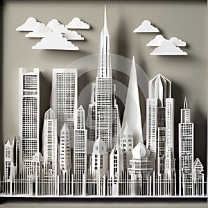 City, syscraper buildings made of paper, traditional papercut paper crafted handmade decoration