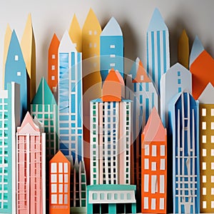 City, syscraper buildings made of paper, traditional papercut paper crafted handmade decoration