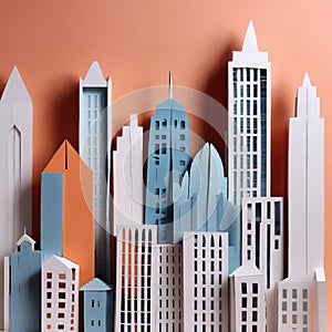 City, syscraper buildings made of paper, traditional papercut paper crafted handmade decoration