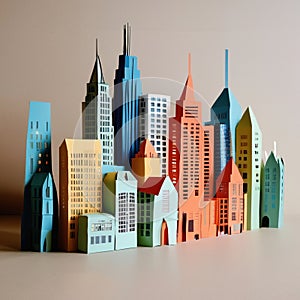 City, syscraper buildings made of paper, traditional papercut paper crafted handmade decoration