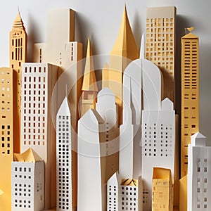 City, syscraper buildings made of paper, traditional papercut paper crafted handmade decoration