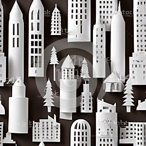 City, syscraper buildings made of paper, traditional papercut paper crafted handmade decoration