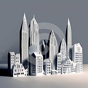 City, syscraper buildings made of paper, traditional papercut paper crafted handmade decoration