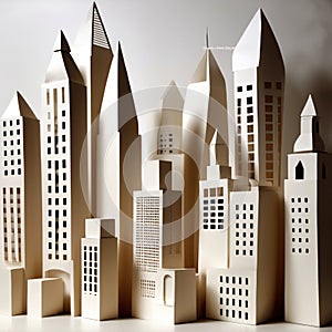 City, syscraper buildings made of paper, traditional papercut paper crafted handmade decoration