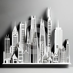 City, syscraper buildings made of paper, traditional papercut paper crafted handmade decoration