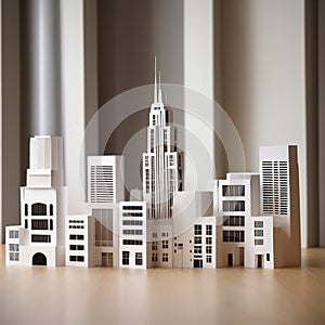 City, syscraper buildings made of paper, traditional papercut paper crafted handmade decoration