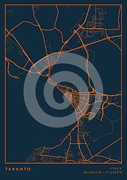 City of Taranto, Italy Map Illustration Icon Map