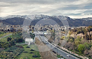 City of Tehran and Its Highways and Skyline In Front of Alborz Mountains