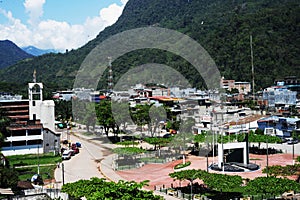 city of Tingo Mari­a with buildings with a, Beautiful Peruvian jungle with green fields and long roads. Peruvian