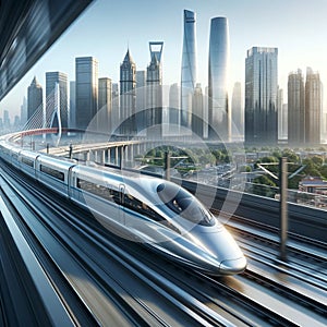 City of Tomorrow: Futuristic Skyline with Highspeed Train