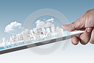 City on touch screen tablet as concept