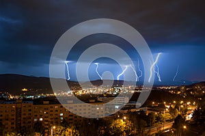 City town night storm lighting thunderstorm