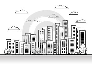 City town vector on white background, line building landscape design elements set