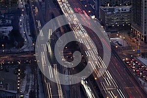 The city traffic on gardiner expressway in Toronto Canada at night