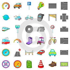 City traffic icons set, cartoon style